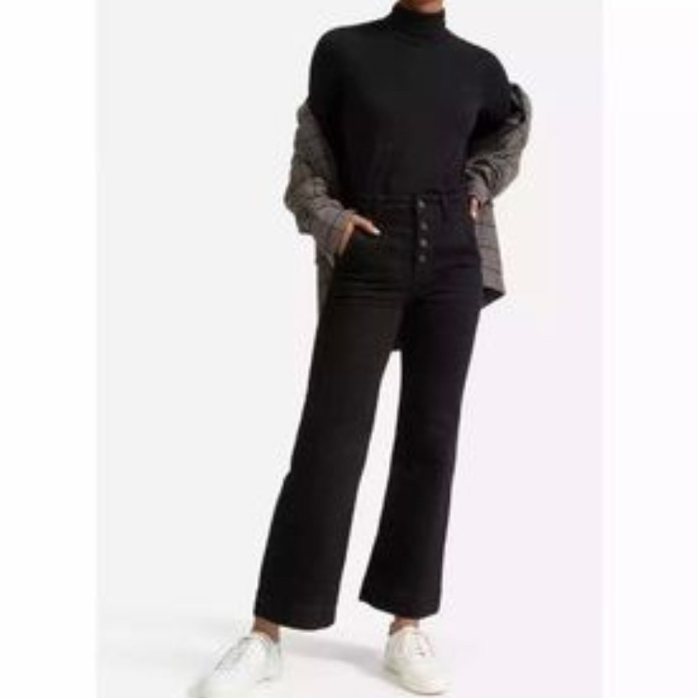 Everlane The Button Fly Wide Leg High Rise Ankle Jeans Black sz 26